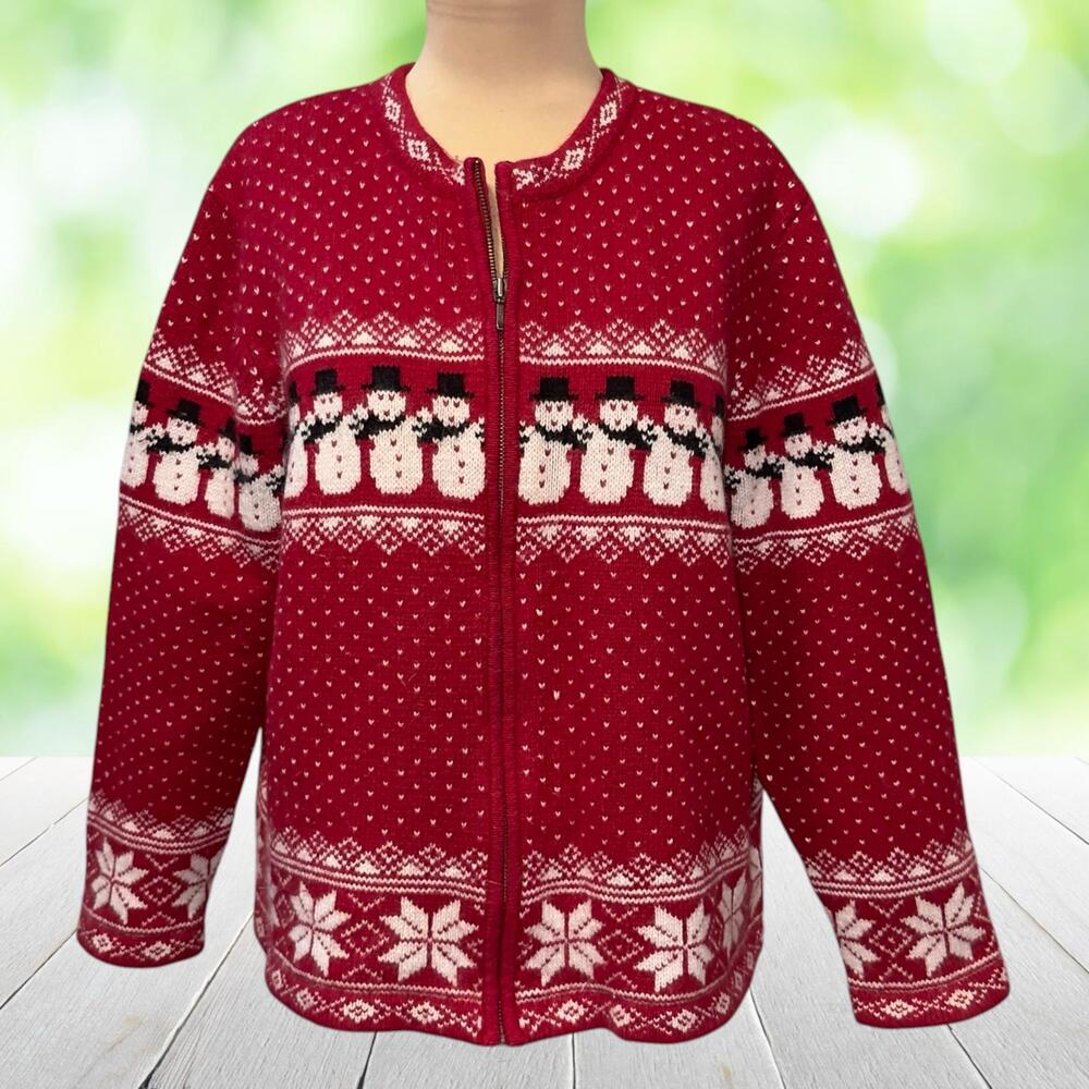 Vintage Y2K CROFT & BARROW Christmas Sweater Silk Angora Full Zip Snowman Size L